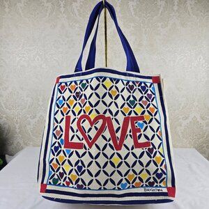 Brighton Cherished Love Tote Bag Canvas Colorful Double Handles Flat Bottom NWT